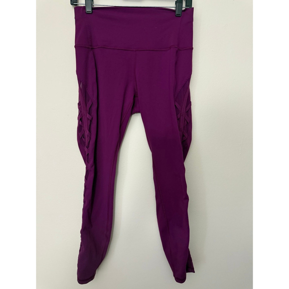 Women's Lululemon Purple High Times Rhythm Leggings with Criss Cross Detail - Picture 2 of 5